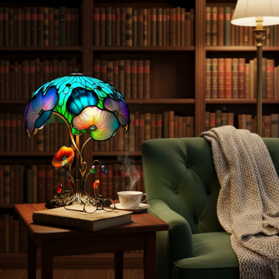 Kwiatowa lampa grzybek w stylu boho