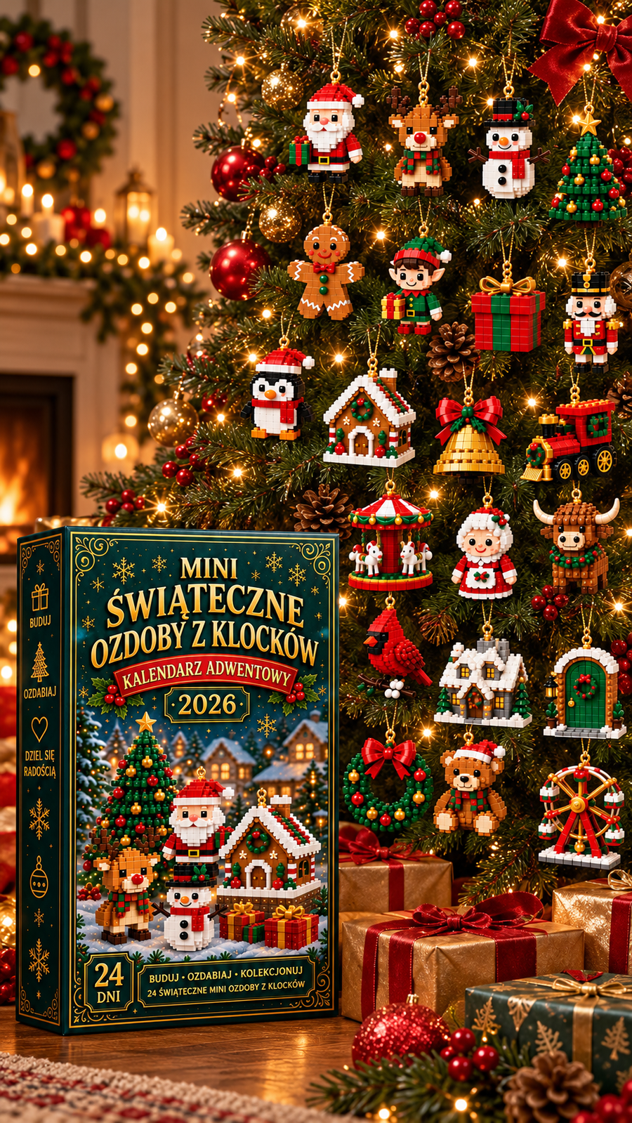 Świąteczny kalendarz adwentowy z ozdobami – 24 mini zestawy do składania na Boże Narodzenie