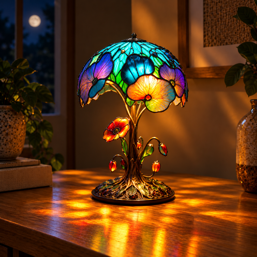 Kwiatowa lampa grzybek w stylu boho