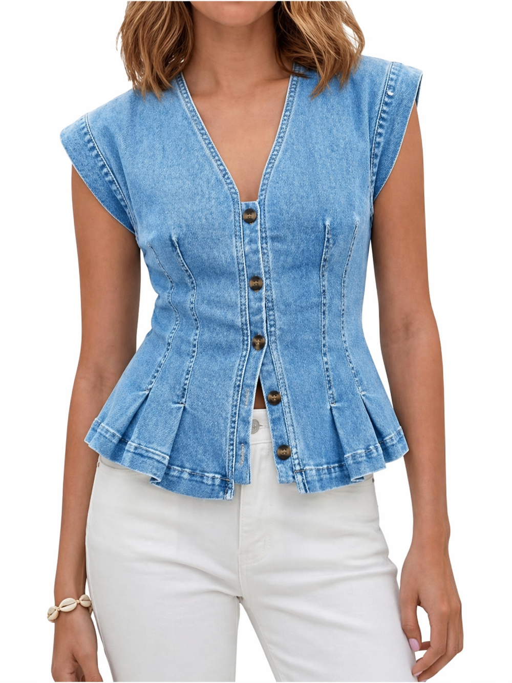 Wirginia - Top Denim z Dekoltem w Kształcie V