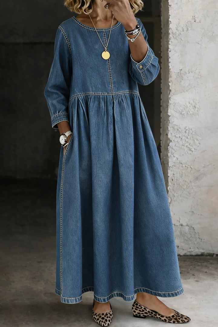 Zephyrelle – Długa sukienka jeansowa w stylu vintage