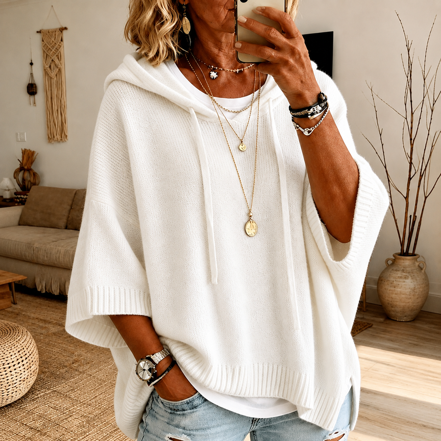 Janice – Biały sweter ponczo