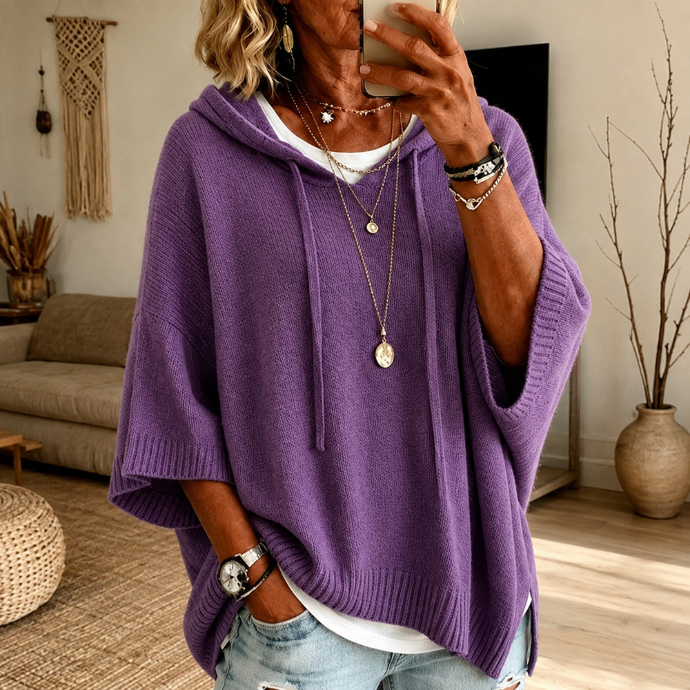 Elodie – Fioletowy sweter ponczo