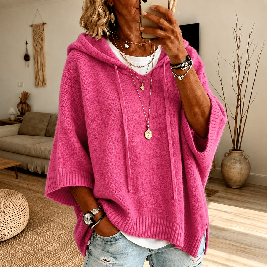 Chloe – Różowy sweter ponczo