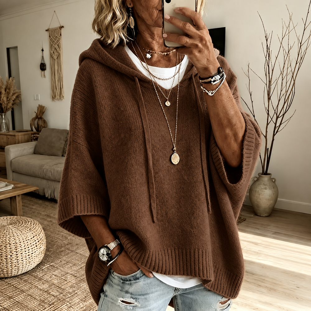 Louise – Brązowy sweter ponczo