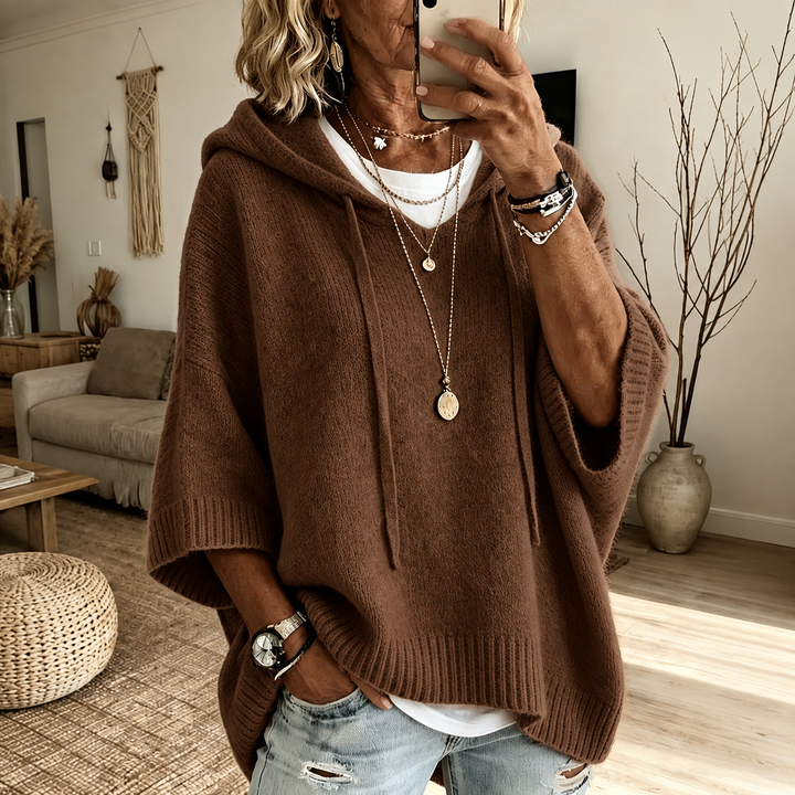 Louise – Brązowy sweter ponczo