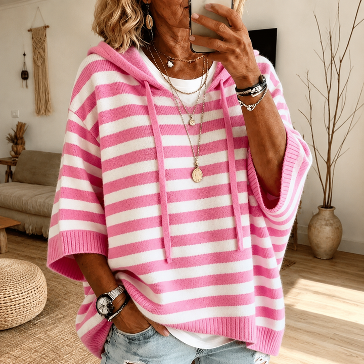 Emilie – Sweter ponczo w różowe paski