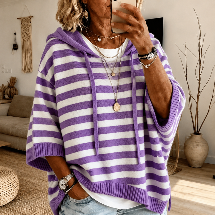 Anais – Sweter ponczo w fioletowe paski