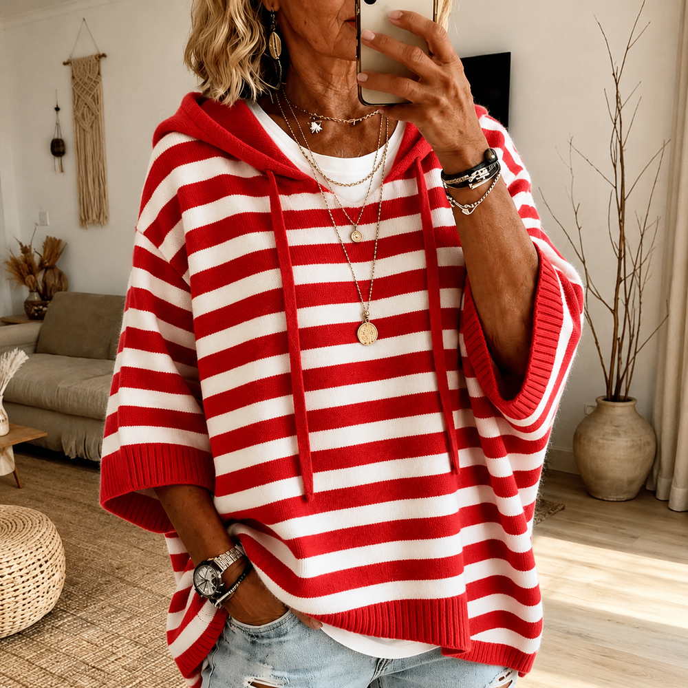 Charlotte – Sweter ponczo w czerwone paski