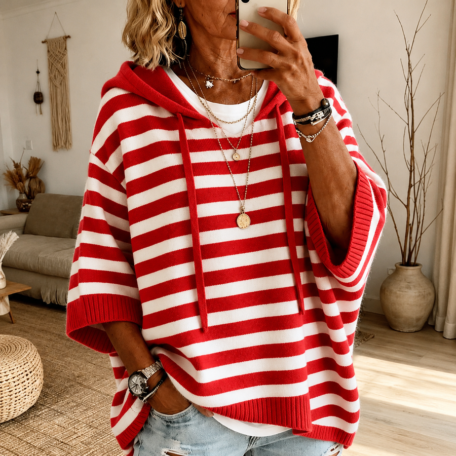 Charlotte – Sweter ponczo w czerwone paski