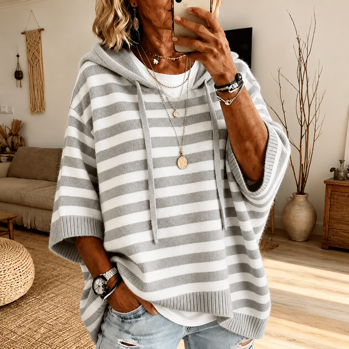 Celine – Sweter ponczo w szare paski