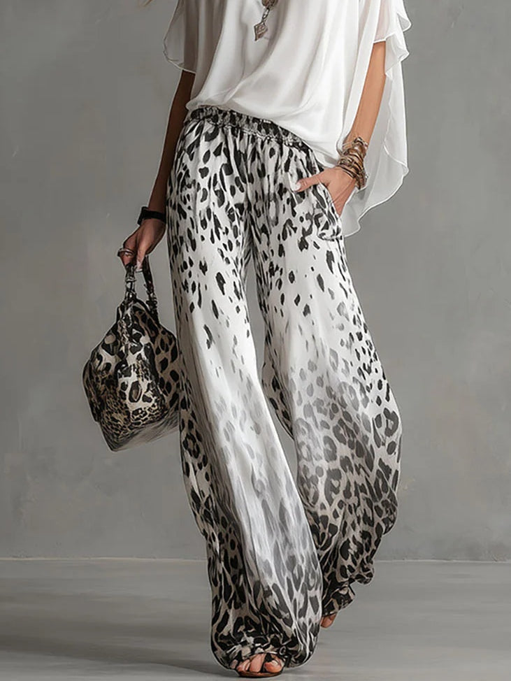 Zuzanna - Top z Dekoltem Bateau i Spodnie w Print Lwa