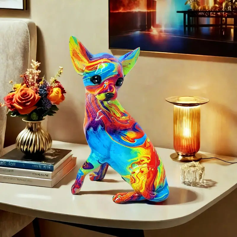Barwna lampa stołowa chihuahua z żywicy